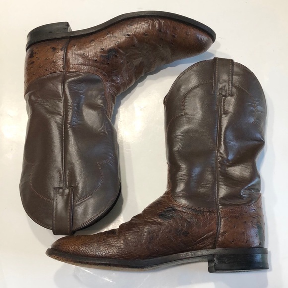 Nocona Brown Ostrich Smooth Cowboy Boots 
Sz 8D - Picture 4 of 9